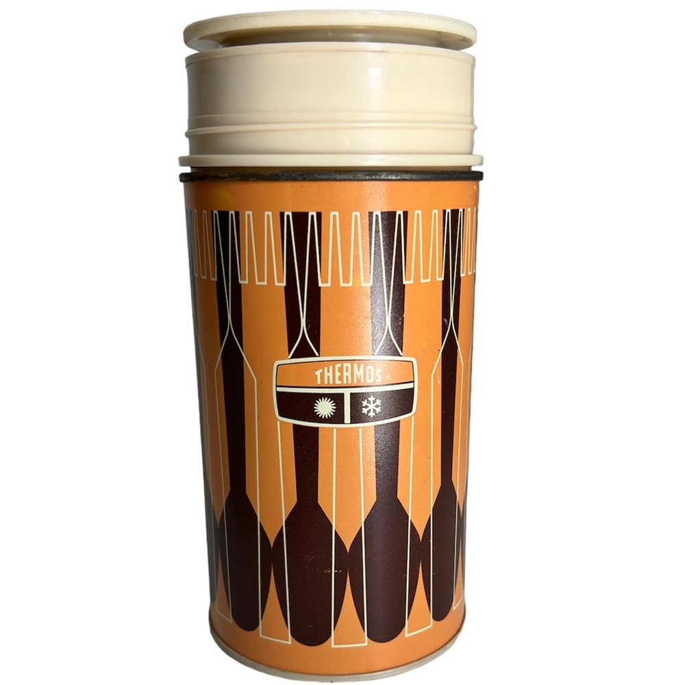MCM 1971 Metal Thermos Pint Size Orange and Brown Without Cap
